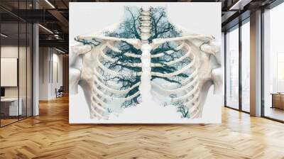 Human Rib Cage with Tree Branches Inside   Surreal Art Illustration Wall mural