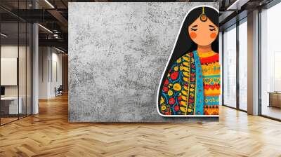 Indian Woman in Traditional Dress Sticker Illustration Wall mural