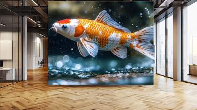 Koi Fish Jumping Out of Water with Bokeh Background Wall mural