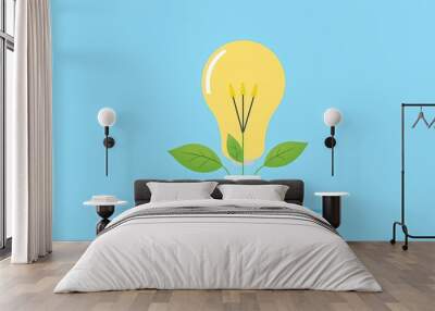 Light Bulb With Green Leaves   Eco Friendly Concept Wall mural