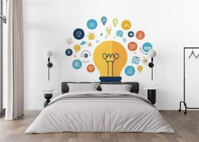 Lightbulb with icons representing innovation  creativity  and ideas Wall mural