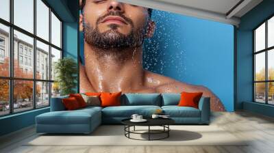 Man Showering with Water Drops on Skin   Freshness  Hygiene  Wellness Wall mural