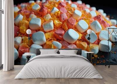 Marshmallows and Candy on Black Background. Wall mural