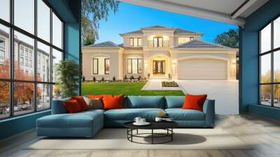 Modern Luxury Home Exterior with Landscaped Garden and Concrete Driveway Wall mural