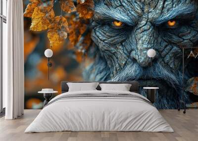 Mystical Forest Guardian with Fiery Eyes Wall mural