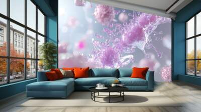 Pink Liquid Splashes and Spheres Abstract Background Wall mural