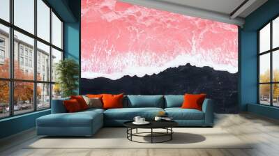 Pink Ocean Waves Aerial View Abstract Background Wall mural