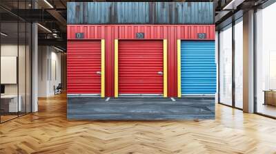 Red and Blue Storage Units with Numbered Doors Wall mural