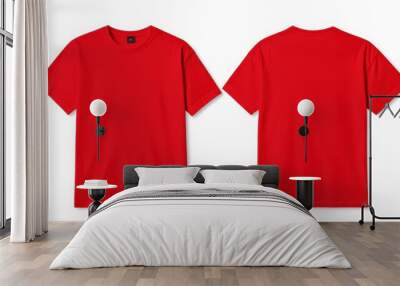 Red T Shirt Mockup Front and Back View on White Background Wall mural