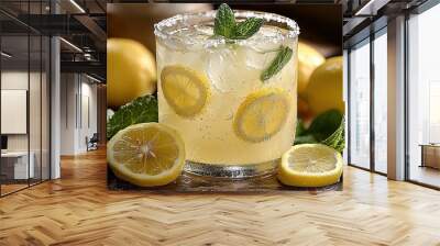 Refreshing Lemonade with Lemon Slices and Mint Wall mural