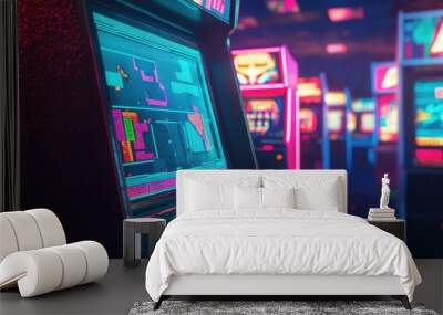 Retro Arcade Game Machine with Neon Lights Wall mural