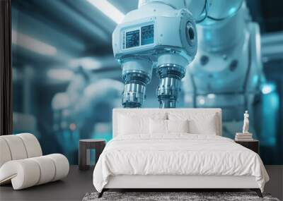 Robotic Arm with Digital Display in Factory Setting Wall mural