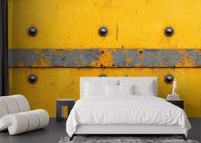 Rusty Yellow Metal Panel with Rivets and Welds   Industrial Background Texture Wall mural