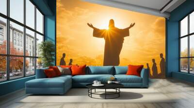 Silhouette of Jesus Christ with Disciples at Sunset Wall mural