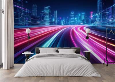 Speeding through the City Lights. Wall mural