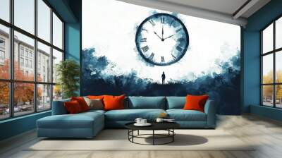 Time  Clock  Abstract  Painting  Person  Silhouette  Blue  Surreal Wall mural