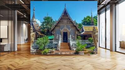 Traditional Thai Temple with Ornate Architecture and Statues Wall mural