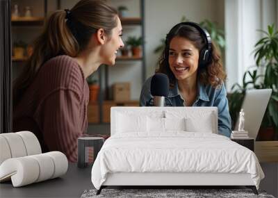 Two Women Talking on Podcast. Wall mural