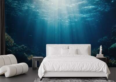 Underwater Sunlight Rays Through Coral Reef Wall mural