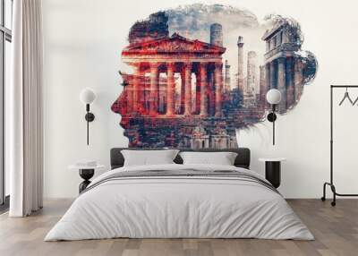 Woman Silhouette Double Exposure Ancient Ruins Architecture Wall mural