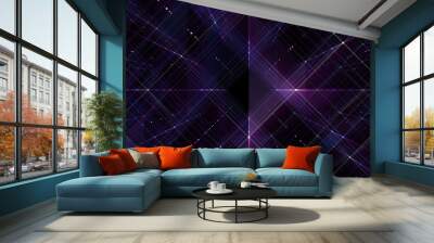 Abstract background. Futuristic technology. Neon lines. Square pattern. Geometric shapes. Blue and violet color. Wall mural