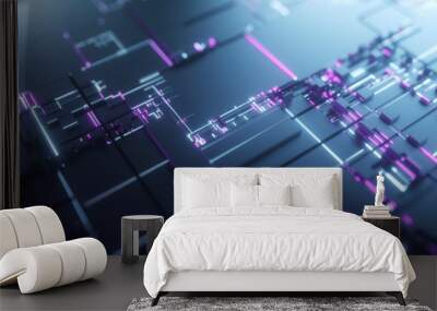 Abstract purple technology background. Futuristic digital motherboard texture. Neon light Wall mural