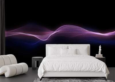 Bright wavy background. Glowing dots and lines. Neon light. Wave element for design. Smooth particle waves. Dynamic techno wallpaper. Blue and violet Wall mural