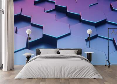 Hexagon blue and violet pattern. Abstract futuristic background. Wall mural