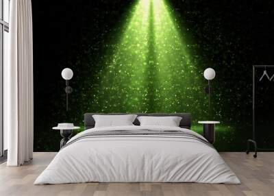 Stage light and green glitter lights on floor. Abstract background for display your product. Spotlight realistic ray Wall mural