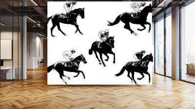 racing horses and jockeys illustration 2 Wall mural