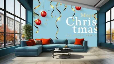 Christmas ornament hanging banner background .Celebration quotation for card.Vector illustration. Wall mural