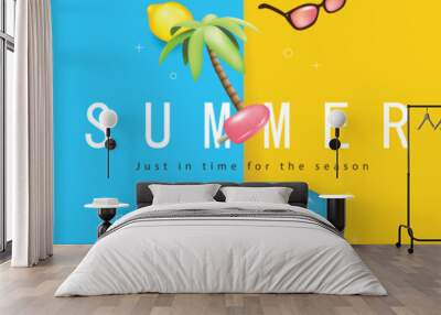 Colorful Summer sale promotion banner with summer tropical beach vibes decoration background Wall mural