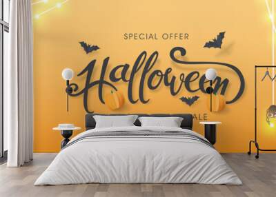 Happy Halloween banners party invitation or sale poster background with Cobweb glowing lights .Vector illustration . Wall mural