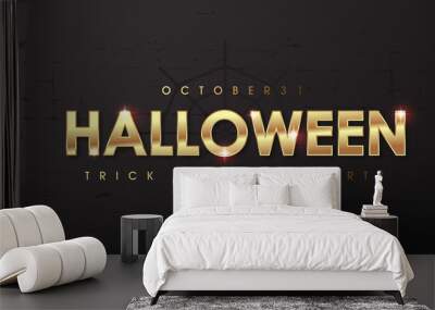 Happy Halloween text golden texture banners party invitation background.Vector illustration . Wall mural