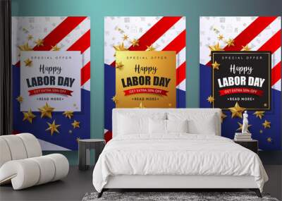 Labor day sale promotion advertising banner template.American labor day wallpaper.voucher discount.Vector illustration . Wall mural