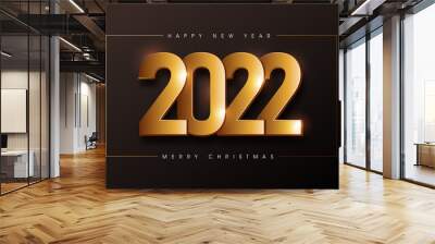 Merry christmas and happy new year 2022 text design background Decorated with golden texture Wall mural