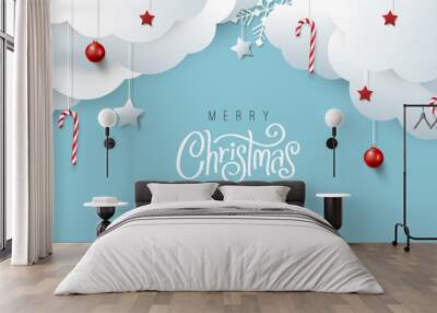 Merry Christmas banner or party invitation background .Merry Christmas vector text Calligraphic Lettering Vector illustration. Wall mural