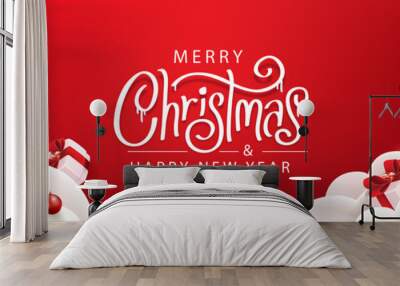 Merry Christmas banner template with festive decoration for christmas Wall mural