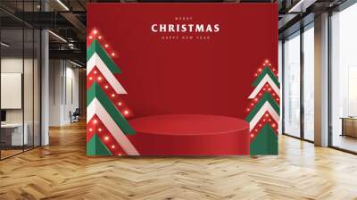 Merry Christmas banner with product display cylindrical shape Wall mural