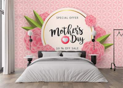 mothers day sale background layout with beautiful colorful flower for banners,wallpaper,flyers, invi Wall mural