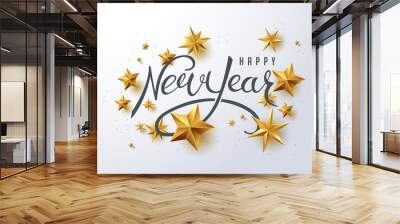 new year with calligraphic text with golden star.vector illustration template.greeting cards. Wall mural