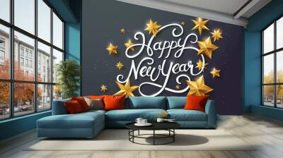 new year with calligraphic text with golden star.Vector illustration template.greeting cards. Wall mural