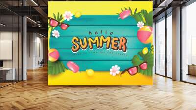 Summer promotion poster banner with summer tropical beach vibes background Wall mural