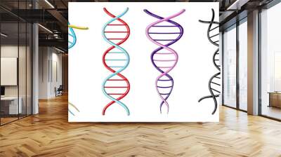 A set of four multicolored beautiful medical scientific twisted structures of spirals of abstract models of DNA genes on a white background. Vector illustration Wall mural