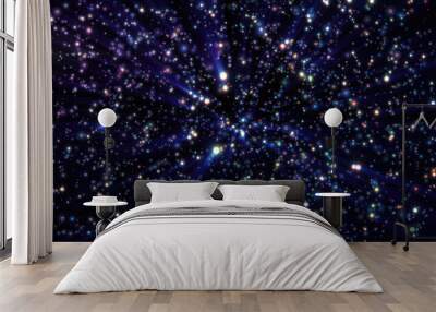 Abstract background of bright purple glowing shiny dots of bokeh stars and circles of beautiful festive space Wall mural