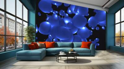 Abstract background with bright blue flying liquid bubbles glowing energy magic circles and balls drops in high resolution 4k animation motion design Wall mural