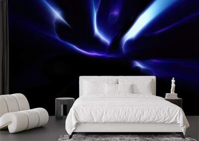 Abstract blue bright glowing background with iridescent waves of energy and plasma rays with light Wall mural