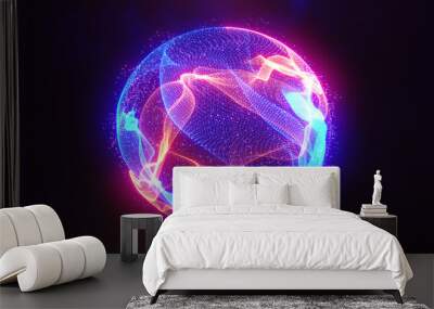 Abstract energy sphere with glowing bright particles energy scientific futuristic hi-tech background Wall mural