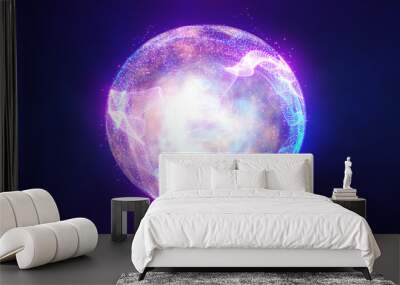 Abstract energy sphere with glowing bright particles energy scientific futuristic hi-tech background Wall mural