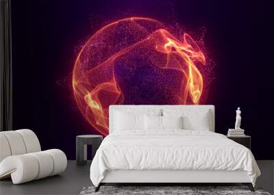 Abstract orange fire energy sphere of particles and waves of magical glowing on a dark background Wall mural